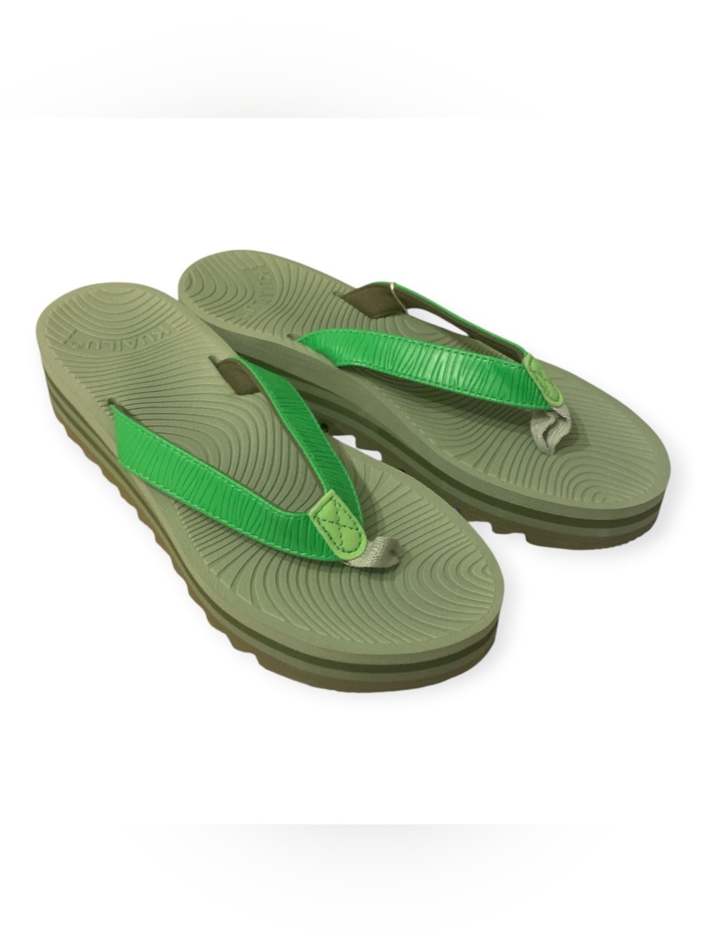 Kuailu Olive & Bright Green Flip Flop Sandals